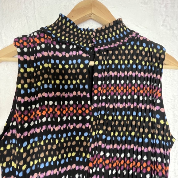 Nanette Lepore Multicolor Polka Dot Smocked High Neck Dress Size 10 - Picture 9 of 11